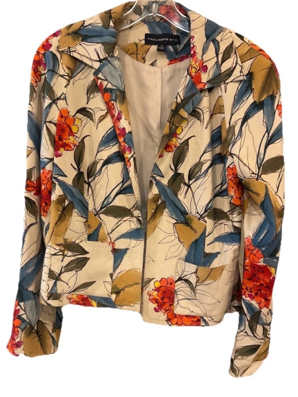 Trousers, Etc. Abstract Floral Silk Jacket Size 10 Structured Cropped